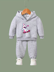 Skate Bunny Print Hooded Pullover Pants Set for Girls Boys