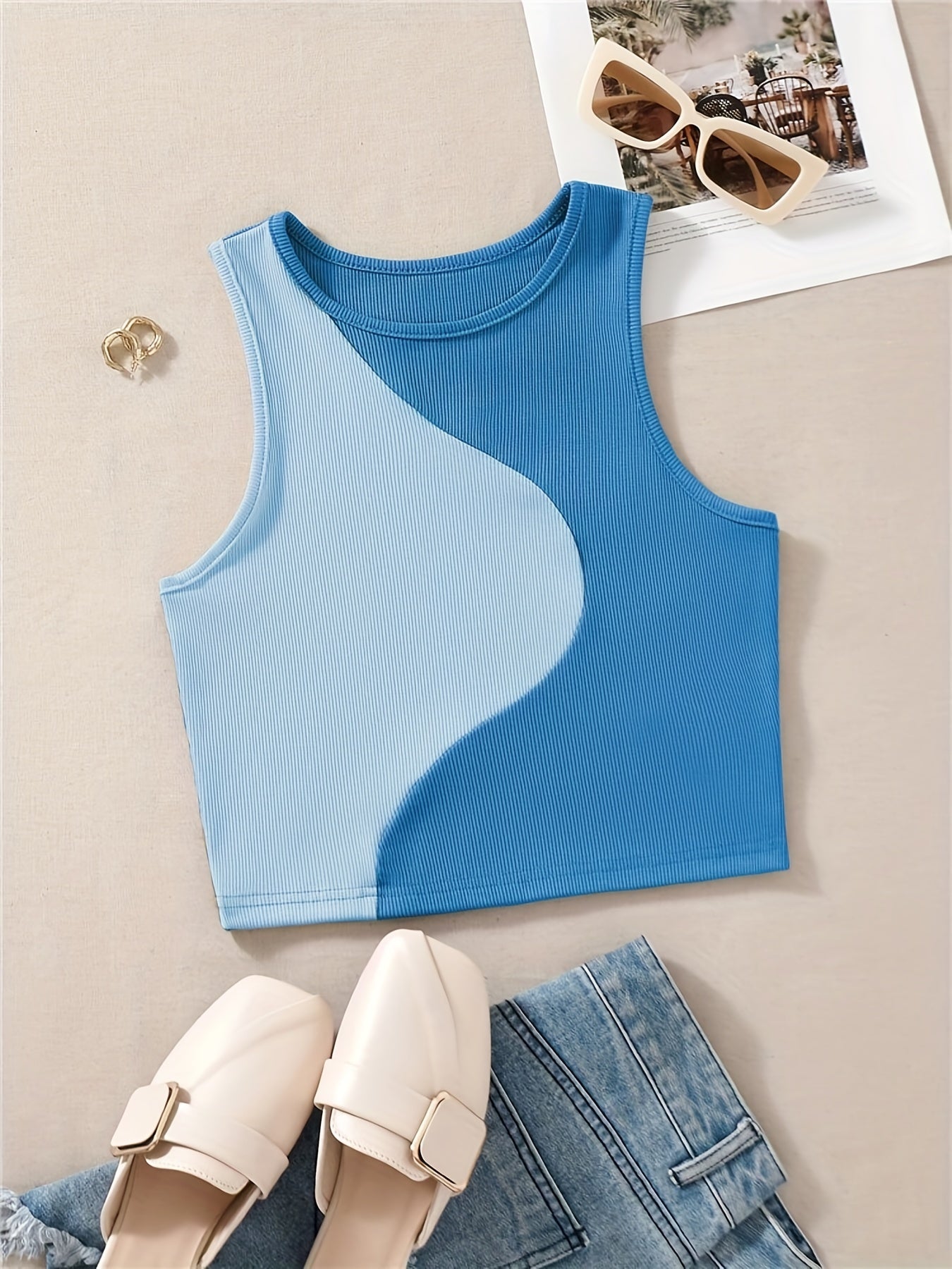 Sleeveless Casual Block Tank Top Summer Women's Clothing