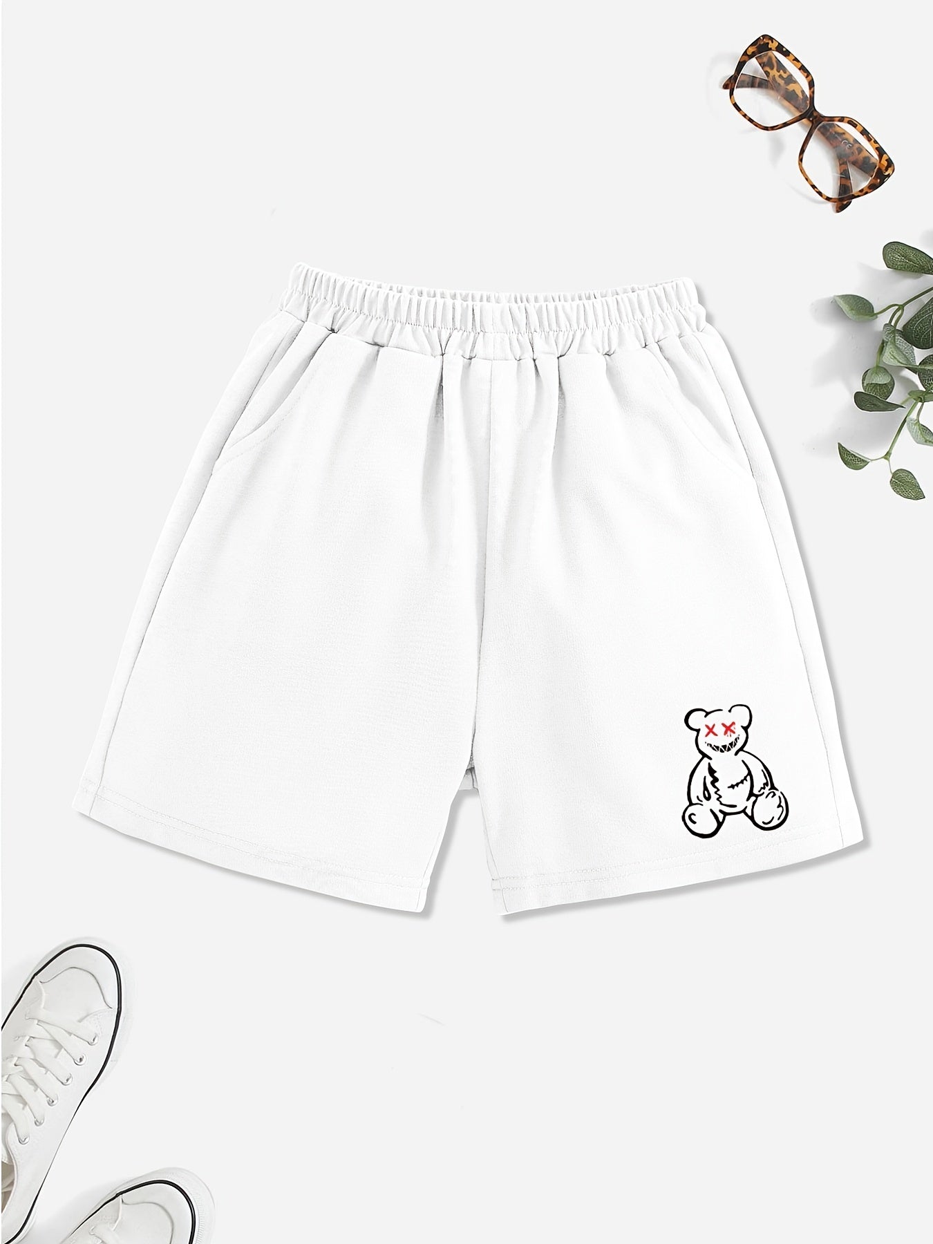 Girls' Casual Devil Bear Graphic Shorts Outwear Elastic Waist Regular Fit