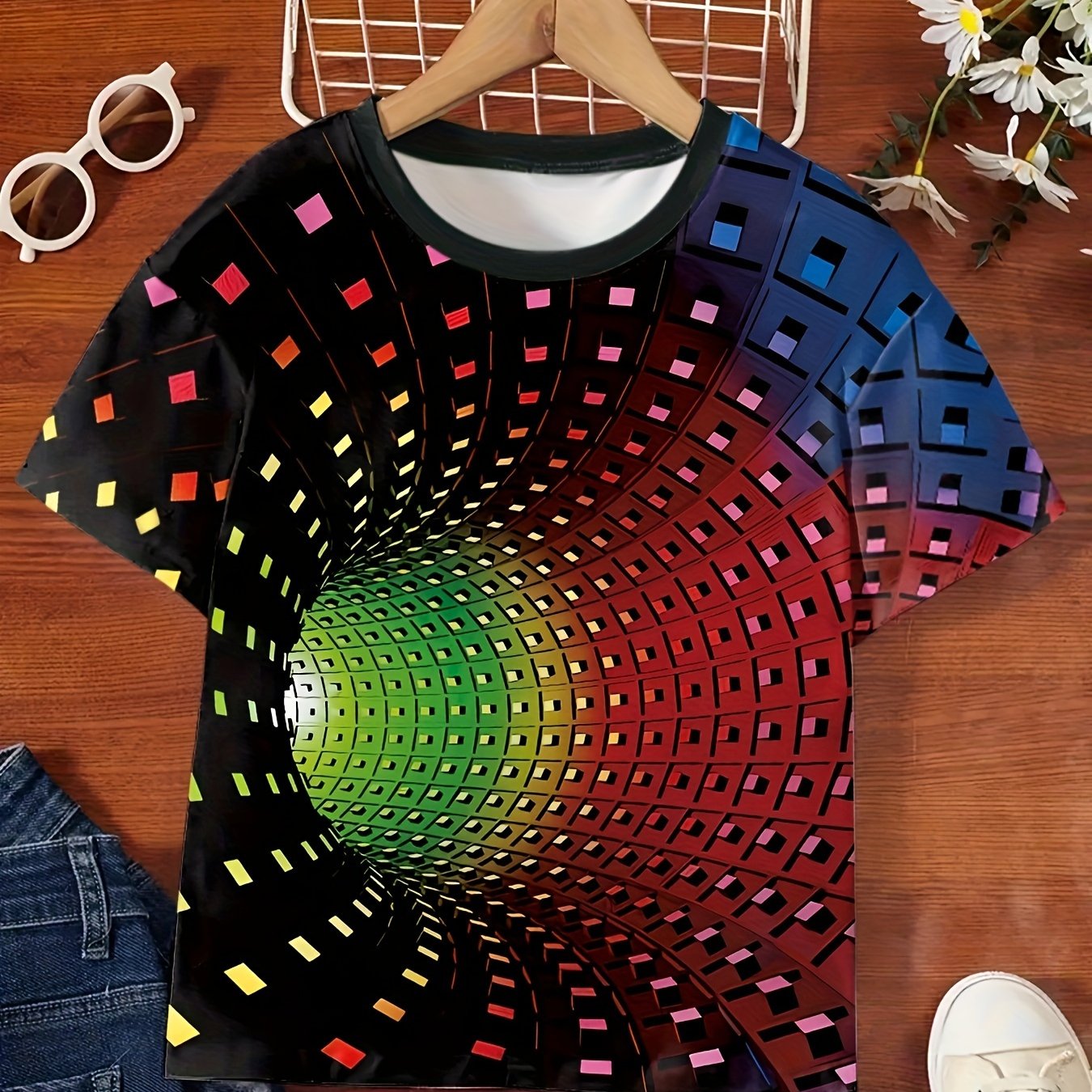 Girls 3D Tunnel Graphic Tee - Summer Gift