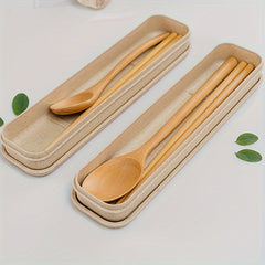 Portable Wooden Tableware Set with Storage Box