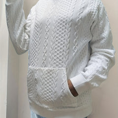 Twist Pattern Kangaroo Pocket Sweatshirt Crew Neck For Fall & Winter