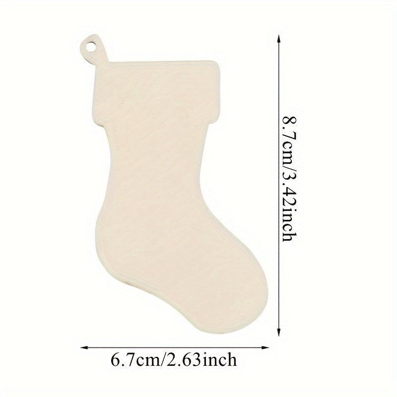 10pcs Wooden Stocking Cutouts Christmas Ornaments Hanging Pendant DIY Crafts