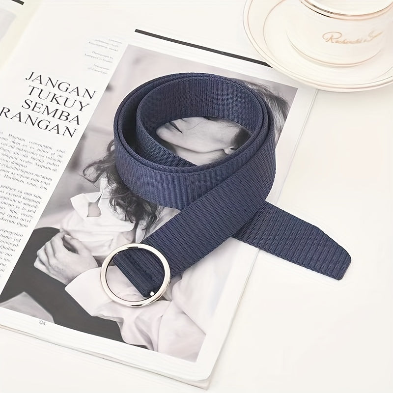 Men's Canvas Belt with Round Buckle - Ideal for Jeans