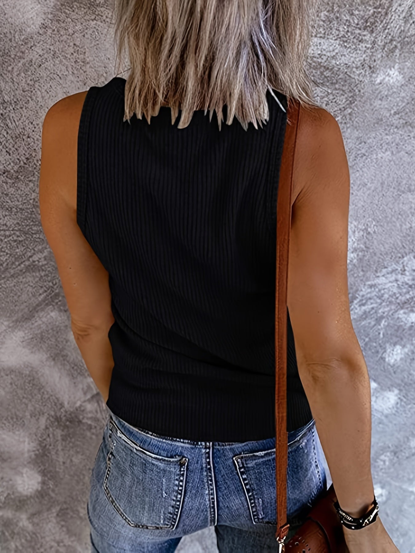 Ribbed Button Tank Top Sleeveless V Neck Tank Top