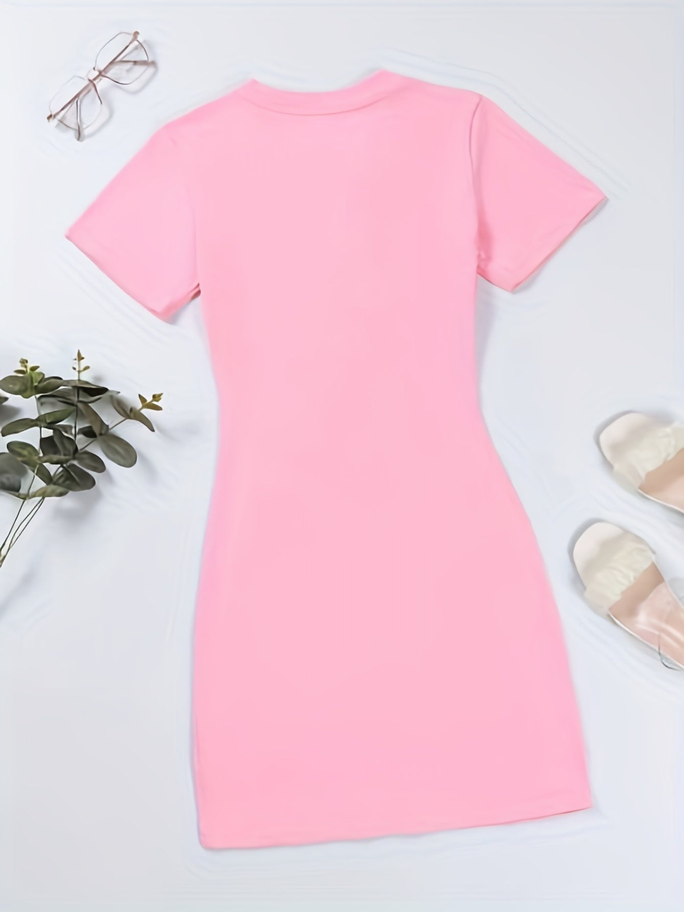 E Print Tee Dress Short Sleeve Crew Neck Casual Dress