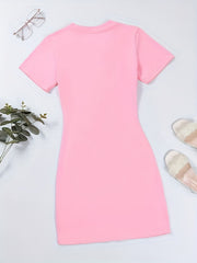 E Print Tee Dress Short Sleeve Crew Neck Casual Dress