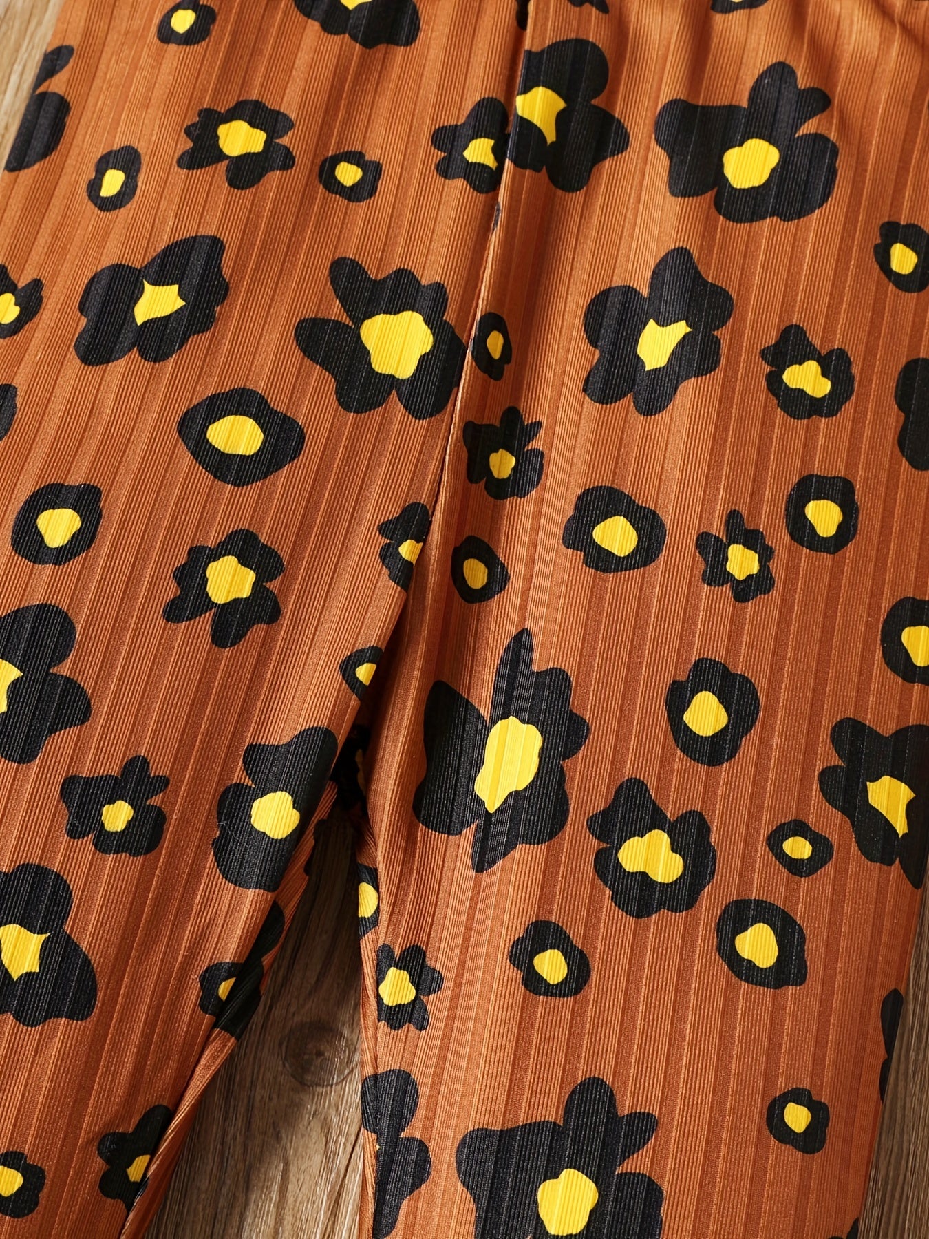 Baby Girl Brown Apricot Leopard Ribbed Trousers Casual Pants