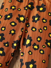 Baby Girl Brown Apricot Leopard Ribbed Trousers Casual Pants