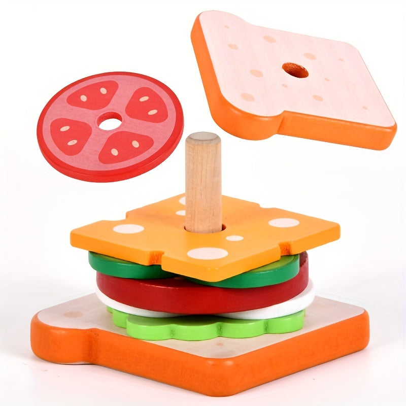 Wooden Sandwich Stacking Toy Set with Flash Cards