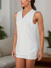 Eyelet Tank Top Casual V Neck Sleeveless Summer Women's Clothing