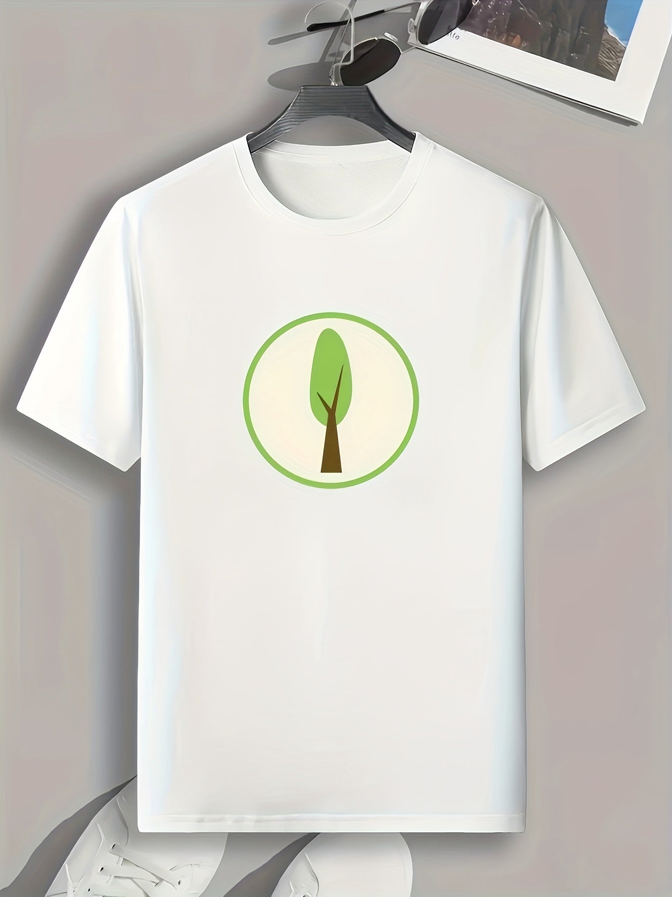 Cartoon Tree Print Men's Comfy T shirt Outdoor Summer Tee