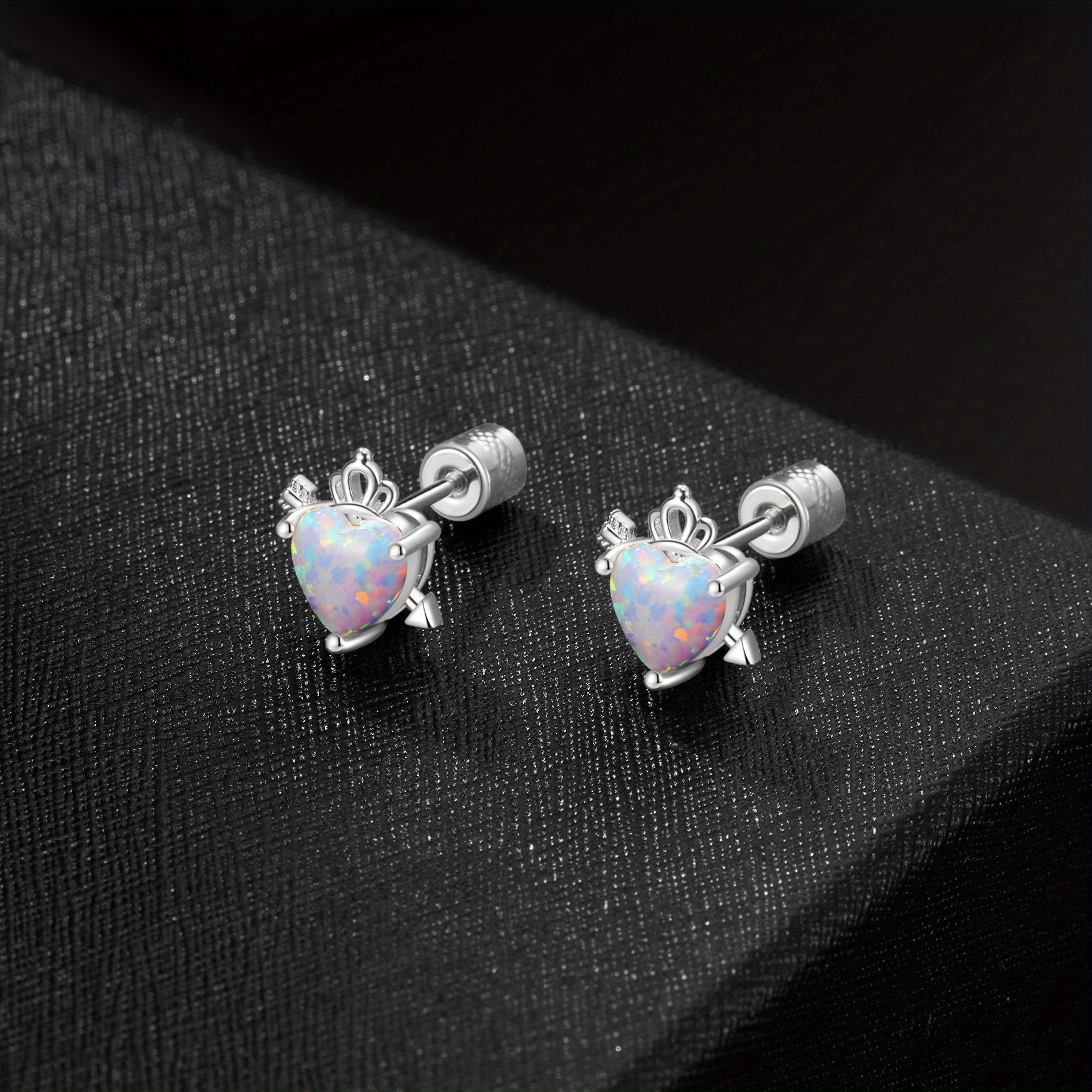 Heart Opal Crown Stud Earring Golden Mini Animal Earrings