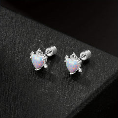 Heart Opal Crown Stud Earring Golden Mini Animal Earrings