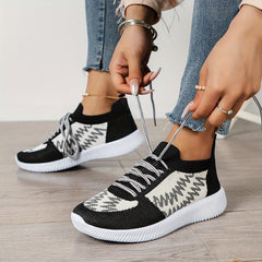 Women's Knit Sock Sneakers Breathable Mesh Lace Up Slip On Sports Shoes