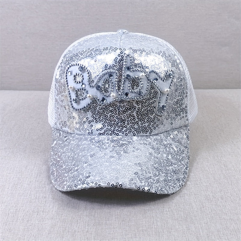 Baby Patch Sequin Baseball Cap Sparkling Mesh Trucker Hats For Women