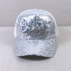 Baby Patch Sequin Baseball Cap Sparkling Mesh Trucker Hats For Women