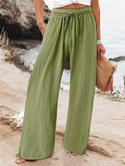 Solid Wide Leg Pants Casual Drawstring Waist Pants