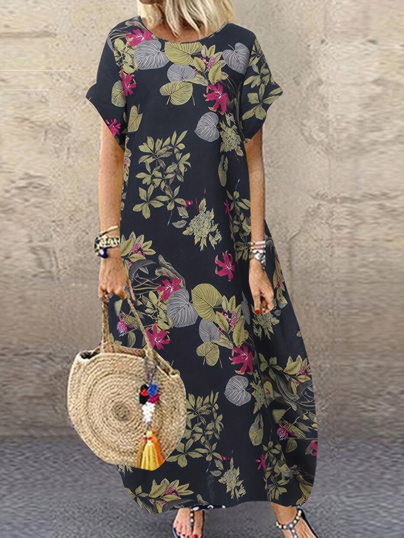 Women's Boho Floral Print Tee Dress