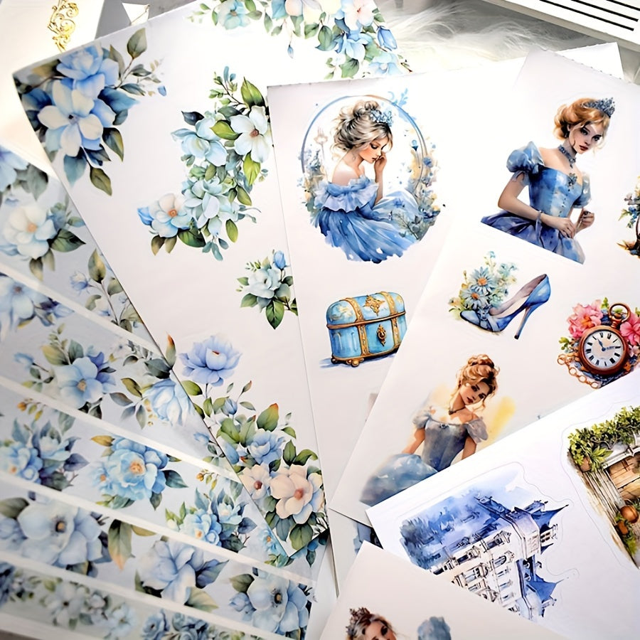 20 Die Cut Retro Character Retro Flower Architecture Stickers Book