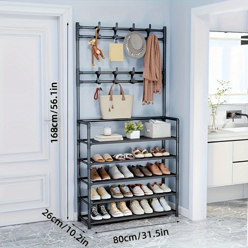 Metal Shoe And Hat Rack with 8 Hooks and Waterproof Cloth Layer