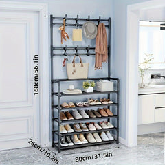 Metal Shoe And Hat Rack with 8 Hooks and Waterproof Cloth Layer