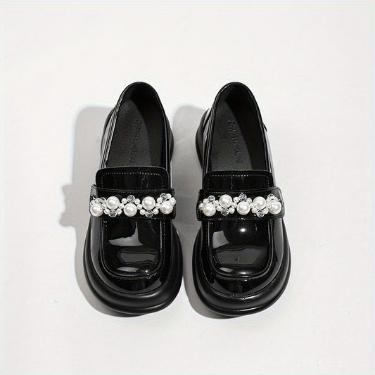 Women's Retro Loafers Faux Pearl Slip On Shoes