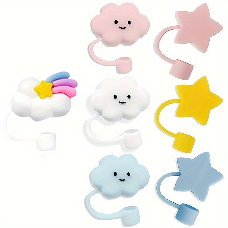 7pcs Cartoon Straw Tip Covers Reusable Silicone Straw Stoppers Cup Accessories