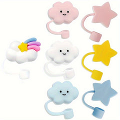 7pcs Cartoon Straw Tip Covers Reusable Silicone Straw Stoppers Cup Accessories