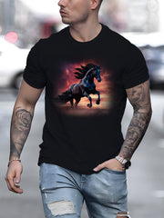 Men's Horse Print Sports T-shirt Round Neck Tee Shirt for Summer