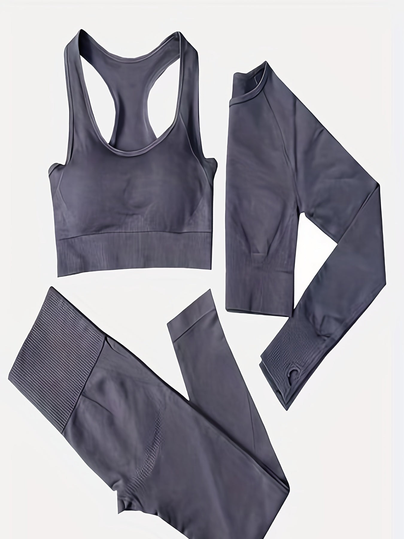 3pcs Solid Sports Suits Sports Bra & Top & Leggings Women's Activewear