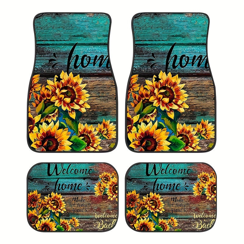 4pcs Sunflower Pattern Car Seat Cover Set, Front & Rear Seat Covers