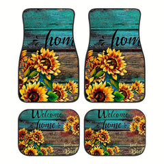 4pcs Sunflower Pattern Car Seat Cover Set, Front & Rear Seat Covers