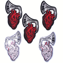 JCarp 5PCS Iron On 3D Patches Beating Heart Skulls and Rose Earth Turtle