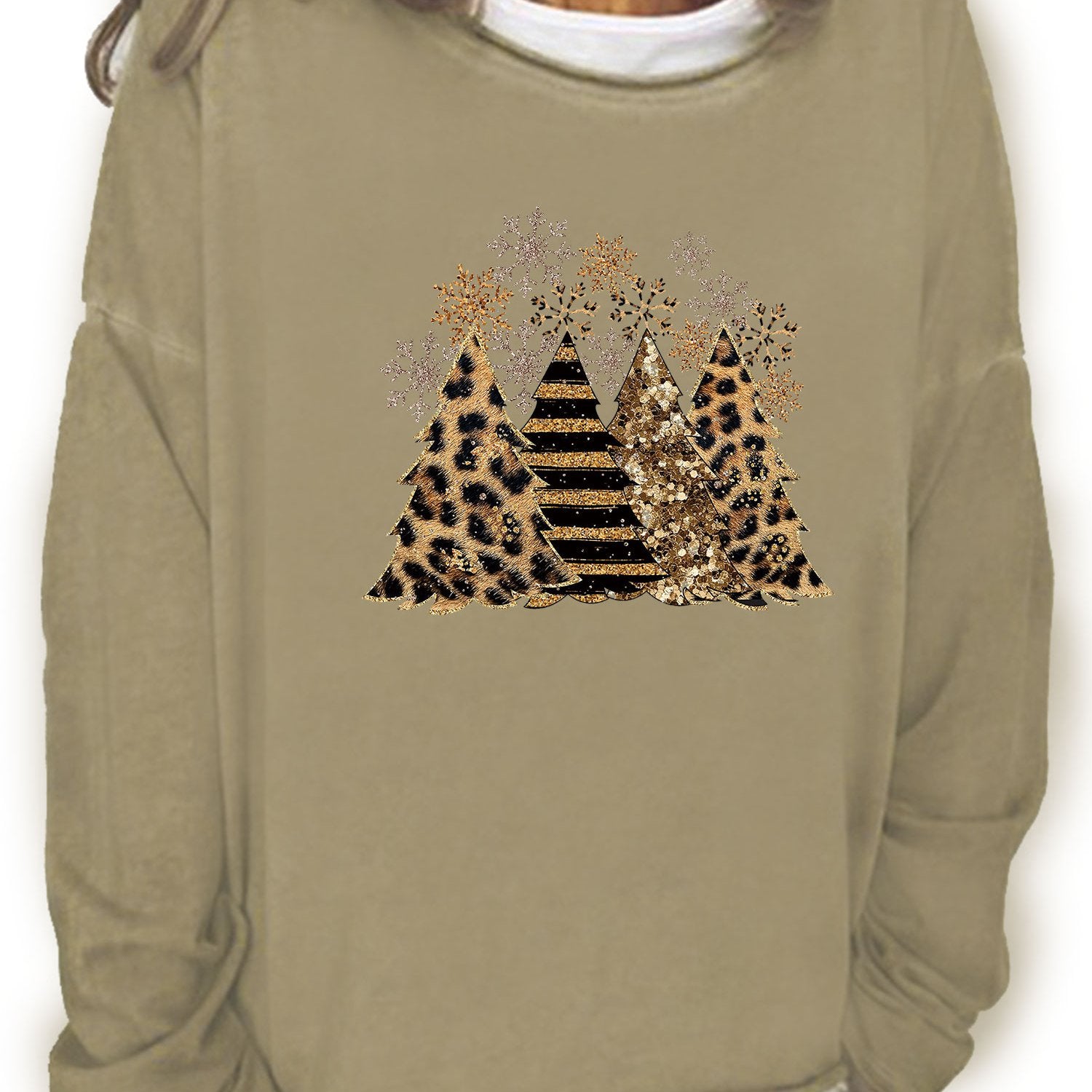Christmas Tree Print Sweatshirt Crew Neck Women's Clothing