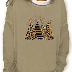 Christmas Tree Print Sweatshirt Crew Neck Women's Clothing