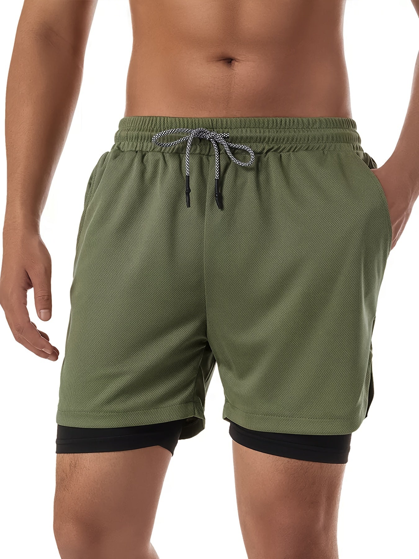 Men's 2 in 1 Double Layer Stretch Sports Shorts