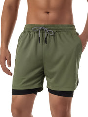 Men's 2 in 1 Double Layer Stretch Sports Shorts