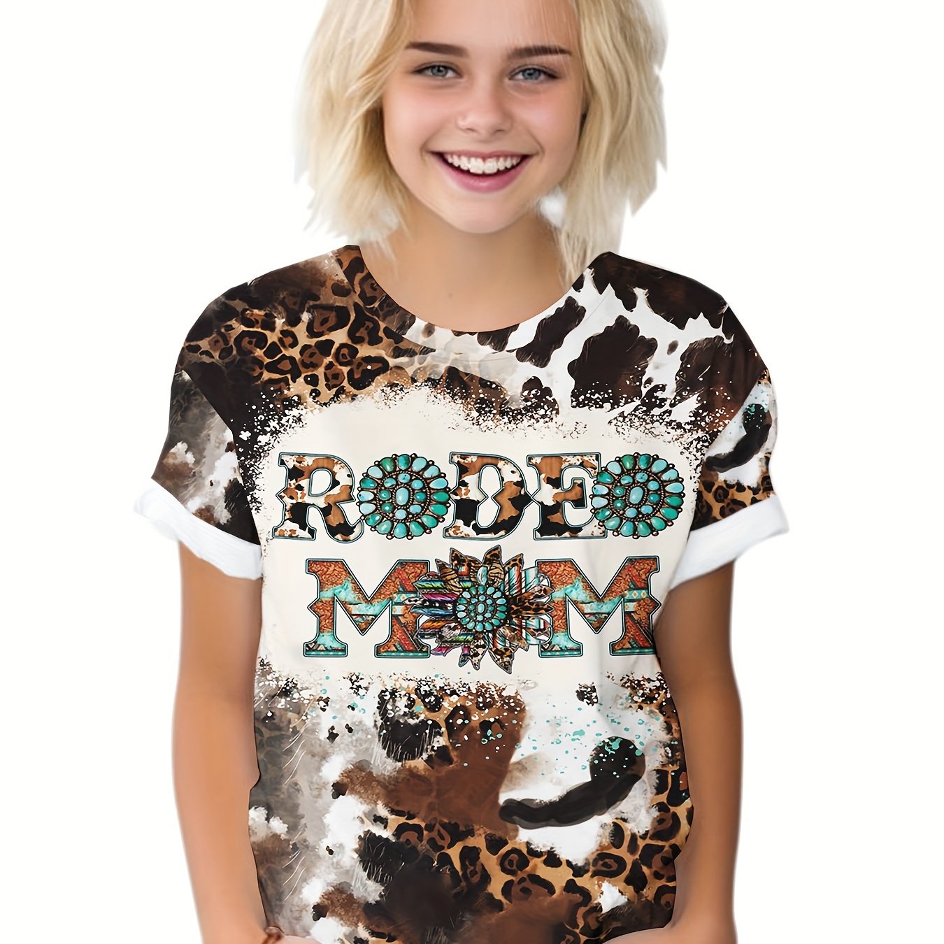 Leopard Print Letter Graphic Short Sleeve T-shirt for Boys Girls