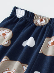 Heart Bear Print Baby Pajamas Set Top & Pants Crew Neck Long Sleeve Cotton