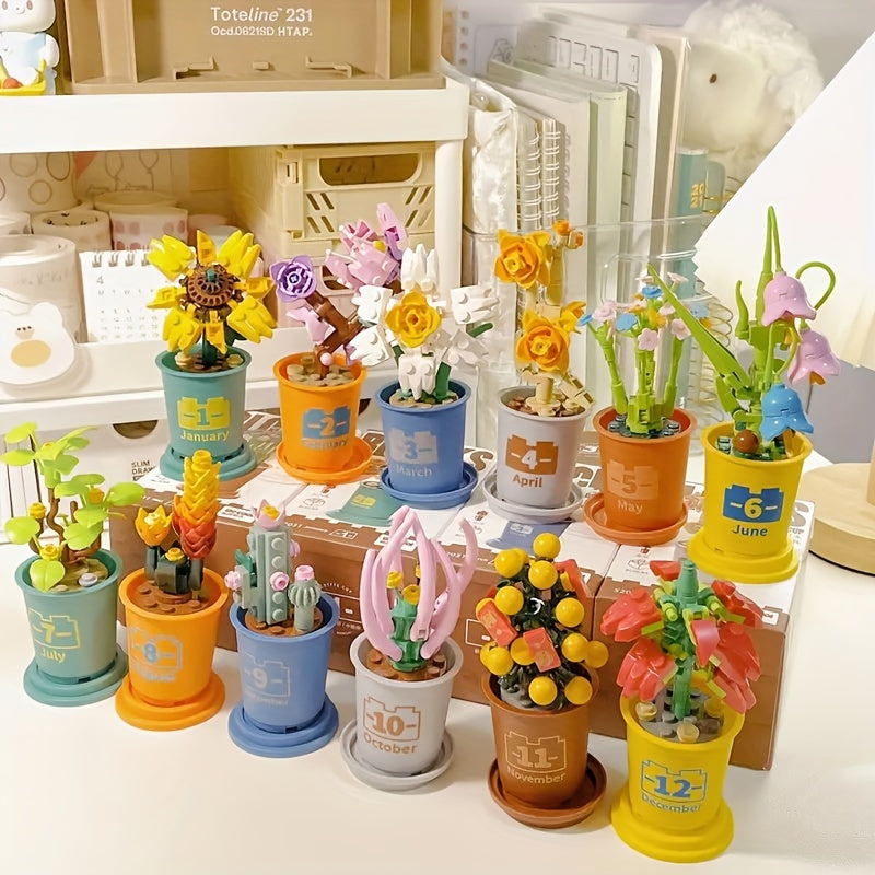 2pcs Succulent Pot Building Block Toys Flower Green Plant Home Decoration