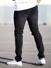 Light Wash Cotton Slim Fit Jeans Men's Casual Street Style