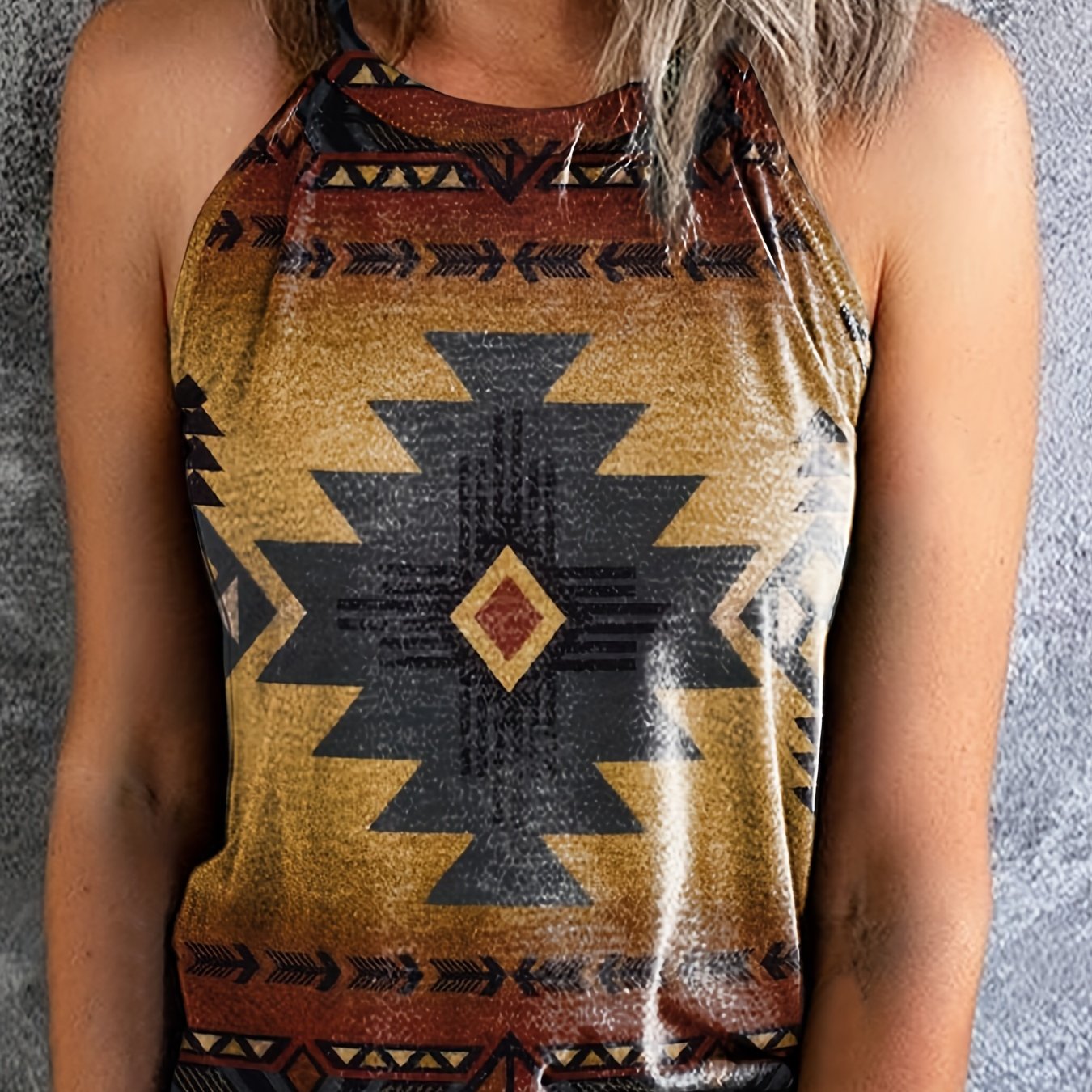 Vintage Graphic Print Halter Neck Tank Top