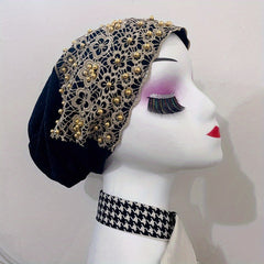Beaded Lace Mesh Turban Cap - Vintage Head Wrap