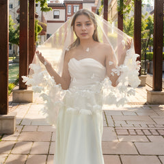 Short Pink 3D Floral Hair Veil for Brides Lace Overlay Hand Wash
