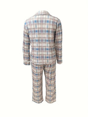 Plaid Print Button Up Shirt & Pants Pajama Set