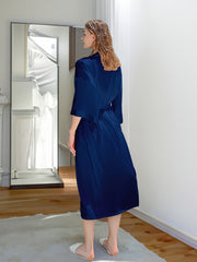 Satin Lounge Robe V Neck 3 4 Sleeve with Belt Women's Loungewear