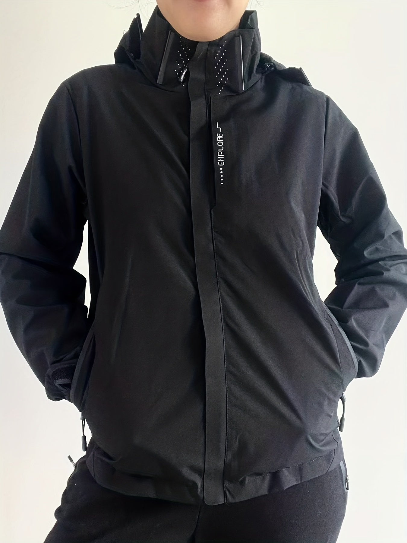 Hooded Waterproof Outdoor Jacket Long Sleeves with Zipper Pockets