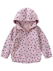 Girl's Soft Shell Hooded Jacket - Windproof & Waterproof Zip Up Fleece