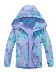 Girls Owl Tie Dye Hooded Jacket Windproof Waterproof Coat